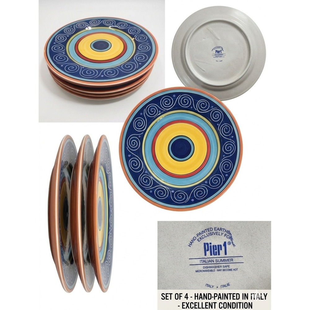 Pier 1 Italian Summer Salad Plates Set of‎ 4 Hand Painted Earthenware Italy 11'